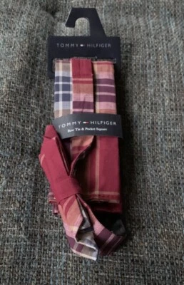 Новый с ярлыками Tommy Hilfiger галстук-бабочка и карман квадратный регулируемый до 18 дюймов клетку BB6 - Изображение 1 из 4
