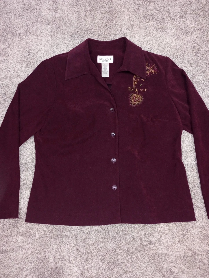 Chaqueta Studio 1 Petite Mujer 12P Borgoña Blazer Abrigo Botón Diseño Bordado Foto 1 de 4