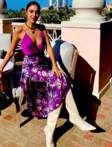 BNWT Purple Floral ZARA Satin Midi Skirt with Buttons S 6/8 Bloggers fave! - Picture 1 of 6