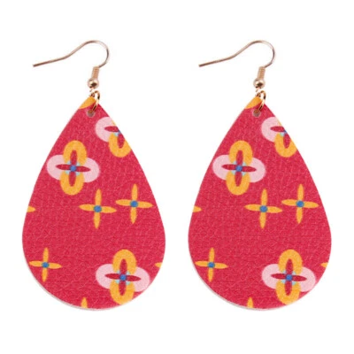 Женские кожаные серьги фламинго с принтом ладонь лист капли ювелирные изделия - Изображение 1 из 4