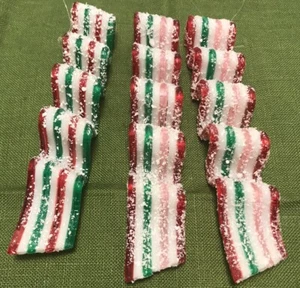 Vintage Weihnachtsschmuck Glasband Candy Pfefferminz gestreift 3er Set - Bild 1 von 5