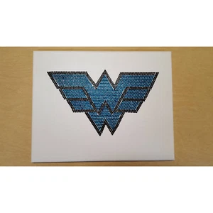 Wonder Woman Wall Sign Symbol Blue Turquoise Black Hand Laid Bead 11" x 14" - Picture 1 of 9