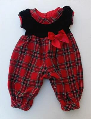 BABY GIRLS SZ. 0-3 MOS. RED TARTAN & BK. VELVET CAP SLEEVE OUTFIT-NEW/wot - Image 1 of 4