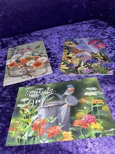 Set of 3 Thinking Of You Matte Full Art Cards Flowers And Birds Beautiful Nature - Picture 1 of 6