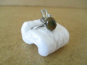 Silvertone Brown Tiger's Eye Ring Adjustable Size Vintage - Picture 1 of 6