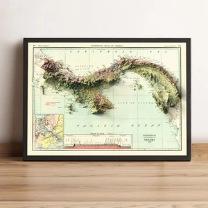 Mapa de Panamá, mapa de alivio 2D de Panamá, mapa vintage de Panamá - impresión plana 2D - Imagen 1 de 9