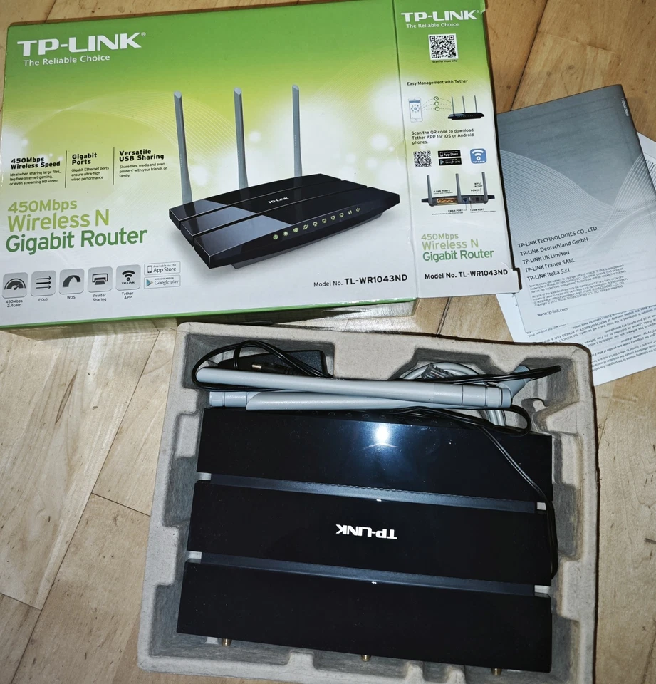 TP-Link Gigabit Router Model TL-WR1043ND 450 Mbps Wireless - Bild 1 von 1