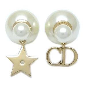 Christian Dior Tribal Gold Plated Earrings CD logo Star /293055 - Picture 1 of 4