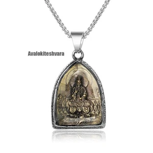Retro Buddhist Pendant Stainless Steel Men Women Buddha Lucky Amulet Necklace - Picture 1 of 32