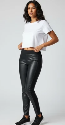 Soma Womens Black Pull On Smoothing Faux Leather Ponte Leggings Size Large - Image 1 of 4