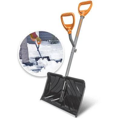 ErgieShovel 18” Steel Snow Shovel, 34.5” Shaft, Push Scoop, Orange (Open Box) - Image 1 of 4