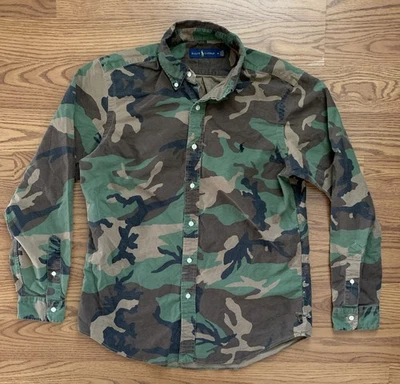 Polo Ralph Lauren Camo Shirt Button Long Sleeve Medium Canvas Green Brown - Image 1 of 4