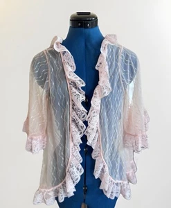 Vintage jenette of california Lace Peach Pink Peignoir Prairie Cottage Jacket - Picture 1 of 6