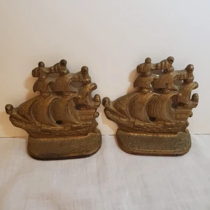 Paar Messing Maritim alte englische Segelschiff Buchstützen schwer Vintage 501 - Bild 1 von 10