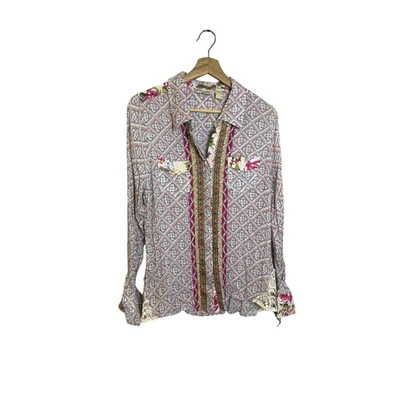 BKE All-Over Print Shirt Floral White Pink Long Sleeve Button Up M - Image 1 of 4