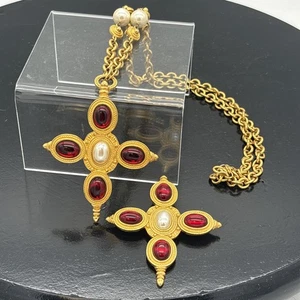 Lote De Colección Marvella Grande Cruz Maltesa Collar y Broche Cabujón Rojo Cs3 - Imagen 1 de 17