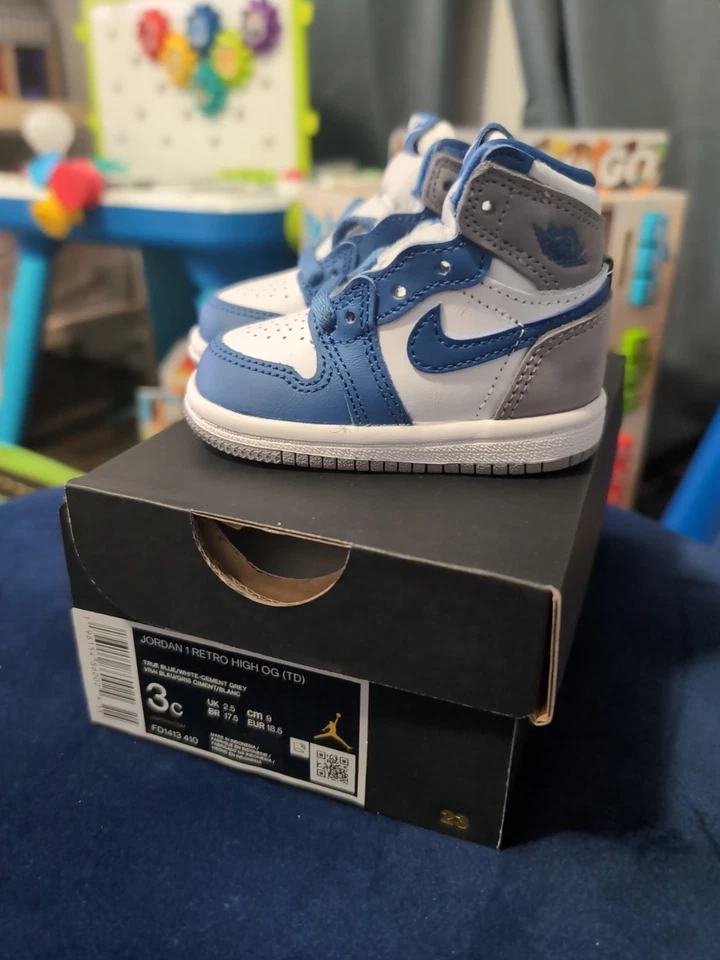 Air Jordan 1 Retro High OG Shoes ‘True Blue’ FD1413-410 Toddler Size 5c