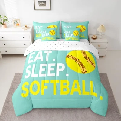 Juego de cama de softbol doble 7P edredón sábanas juego deportivo cama en una bolsa para ki... Foto 1 de 4