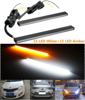 2 Pcs 30 LED White/Amber Lights LED Daytime Running Fog Lamps DRL Waterproof Kit - Image 1 of 4