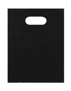 1000 Black Plastic Bags Shopping Merchandise Retail Gift 12 x 15" Diecut Die Cut - Picture 1 of 6