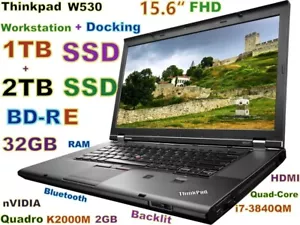 Workstation Thinkpad W530 i7-Quad FAST 3TB SSD BDRE 32GB 15.6 Quadro K2000M Dock - Picture 1 of 11