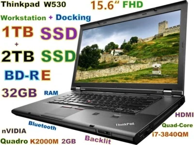 Workstation Thinkpad W530 i7-Quad FAST 3TB SSD BDRE 32GB 15.6 Quadro K2000M Dock - Image 1 of 4