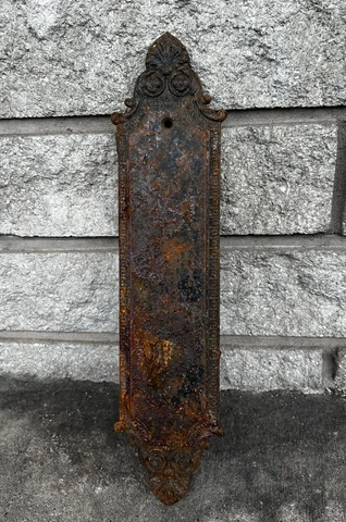13.5” Antique Art Nouveau Cast Iron Victorian Door Push Plate b Cover
