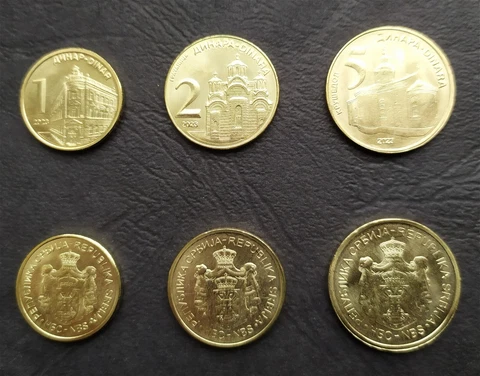 SERBIA COMPLETE FULL COIN SET 1+2+5 Dinara 2023 UNC UNCIRCULATED LOT of 3 COINS Cover