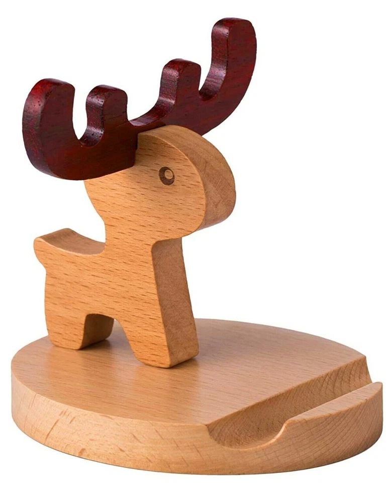 Soporte para teléfono celular, soporte de madera con forma de ciervo, perro y le Foto 1 de 4