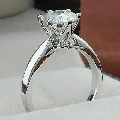 Solid 14K White Gold 1Ct Round Lab Grown Diamond Engagement Ring F/VS1 - Image 1 of 4