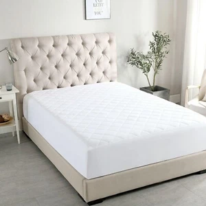 Quilted Mattress Pad white Color, Comfortable Mattress Protector - Picture 1 of 8