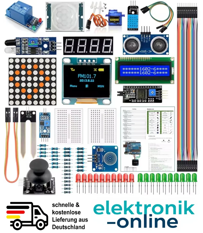 Starter Kit Arduino DIY Uno R3 mit Zubehör Breadboard LED Oled Display Sensoren - Bild 1 von 4