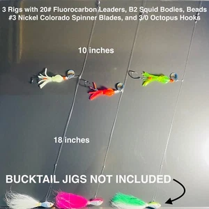 (FREE RIGS) BESTE FLUKE FLUNDER FLUOROCARBON BUCKTAIL HI LOW B2 SQUID RIGS JIGS - Bild 1 von 11