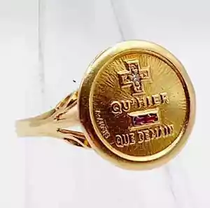 0.20Ct Baguette Lab Created Ruby Love medal AUGIS Ring 14K Yellow Gold Plated - Picture 1 of 6