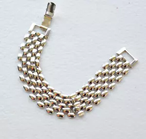 Vtg Signed NAPIER Panther weave Link Silver Tone 5 Layer Bracelet 6.5" PJ8 - Picture 1 of 10