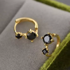Vintage Dainty Black Onyx 925 Sterling Silver Claw Post Daily Hoop Earrings - Picture 1 of 7