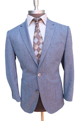 Hugo Boss Janson 100% Wool Blue Gray Herringbone Two Button Blazer SZ 42R - Image 1 of 4