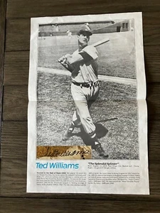 Ted Williams Cut Signature ..attached to 11 x 17 Newspaper Clipping … - Picture 1 of 4