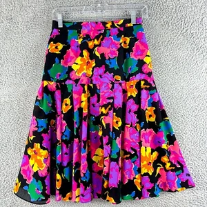 Bohemian Skirt Womens 6 Black Bright Floral Flowy Lined Fit & Flare Casual Camp - Picture 1 of 8