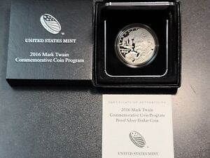 2016 US Mint Mark Twain Commemorative Proof Silver Dollar w/Box+COA