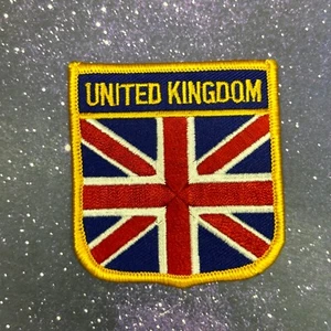 Vintage United Kingdom UK Embroidered Country Flag Iron-on 3” Shield Arm Patch - Picture 1 of 3
