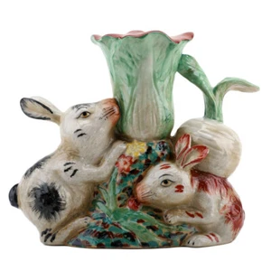 "NUEVOS CONEJITOS DE CONEJO DE CERÁMICA STAFFORDSHIRE EN JARRÓN DE JARDÍN O SOPORTE PARA VELAS 9,5""" - Imagen 1 de 7