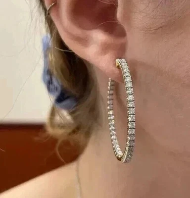 2Ct Round Cut Lab-Created Hoop Huggie Earrings In 14K Yellow Gold Plated Silver - Image 1 of 4