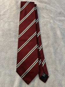 Corbata Lands' End Silk Repp roja nueva sin etiquetas con rayas azul marino y plateado-blancas hecha a mano Italia - Imagen 1 de 6