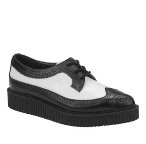 T.U.K. Creeper A8643 Schwarz Weiss Leder Wingtip Brogue Tie Pointed - Picture 1 of 3