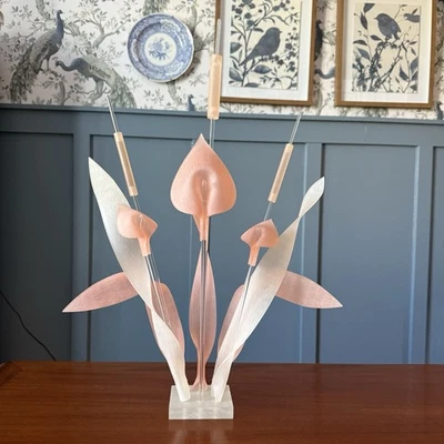 MCM Frosted Lucite Acrylic Calla Lily Sculpture in Coral and White Floral Vtg. - Image 1 of 4