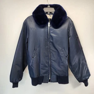Bomber Fliegerjacke Herren 40 Tall Blau Golden Fleece Fellkragen Fellfutter USA - Bild 1 von 15