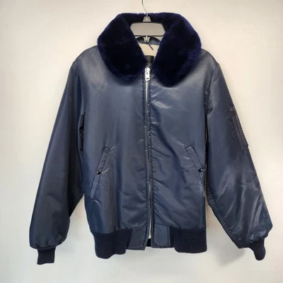 Chaqueta Bomber Flight Para Hombres 40 Alto Azul Dorado Polar Cuello de Piel Forro de Piel EE. UU. Foto 1 de 4