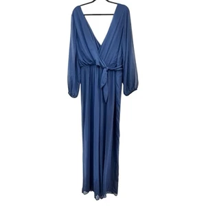 Express Womens XL Deep Teal Long Sleeve Jumpsuit Wide Leg Pant One Piece Romper - Picture 1 of 5
