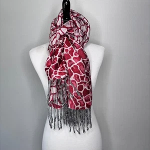 Giraffenmuster rot und weiß Pashmina und Seide Schal Halstuch Fransen 68x28 - Bild 1 von 9